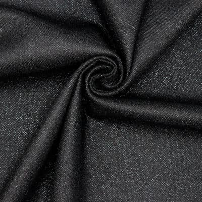 Tissu laine noir fil fantaisie bleu