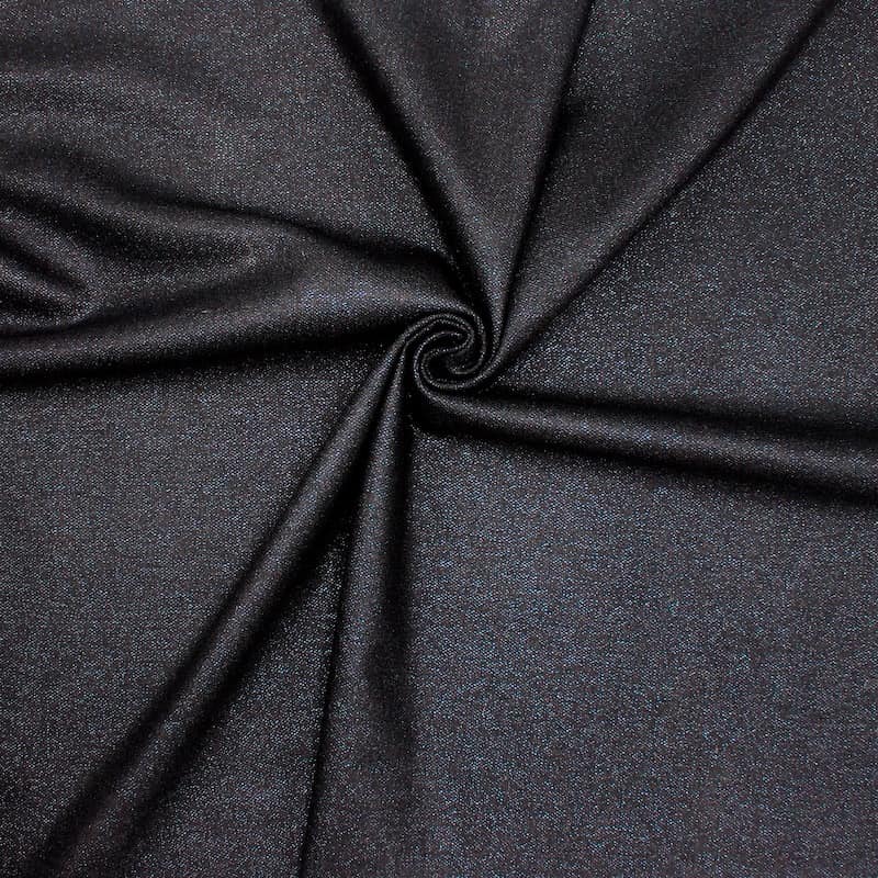 Wool fabric with blue ornament thread - black