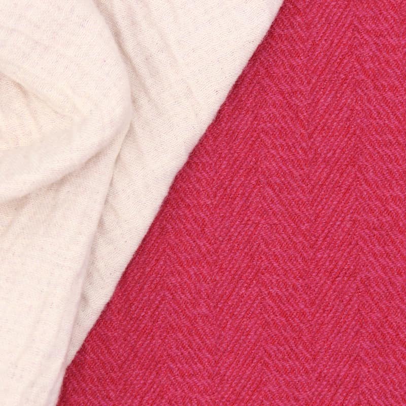 Stof in wol en polyester - roos en rood