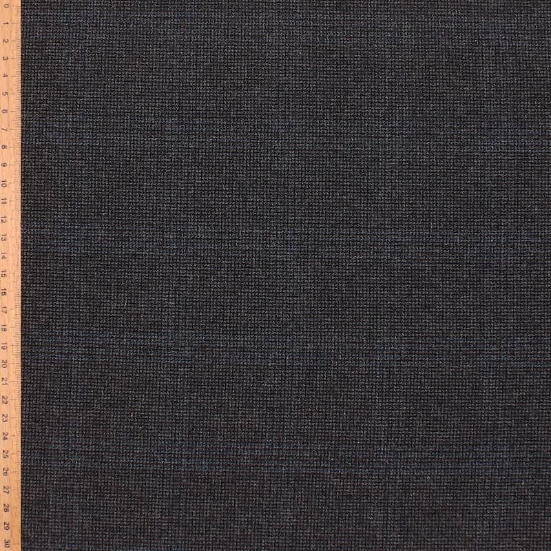Checkered fabric in wool and cotton - black / blue 
