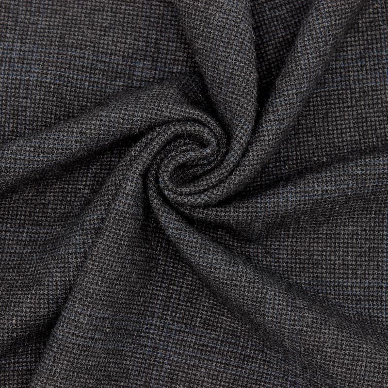 Geruite stof in wol en katoen - zwart / blauw 