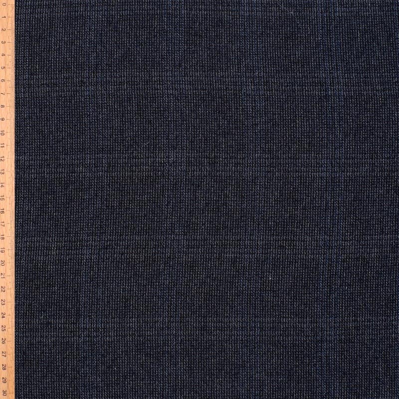 Checkered fabric in wool and cotton - midnight blue 