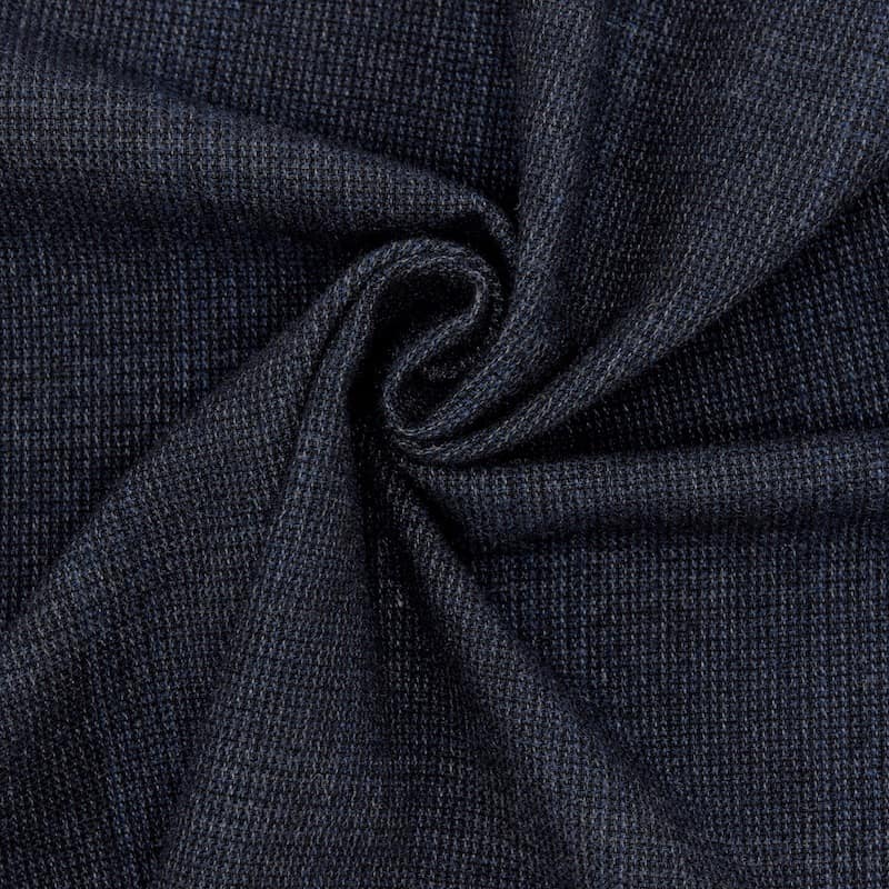 Checkered fabric in wool and cotton - midnight blue 