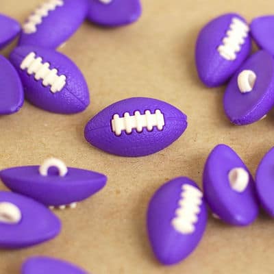 Rugby ball button - purple and white