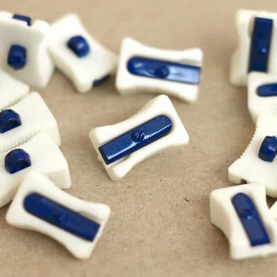 Pencil sharpener button - white and navy blue