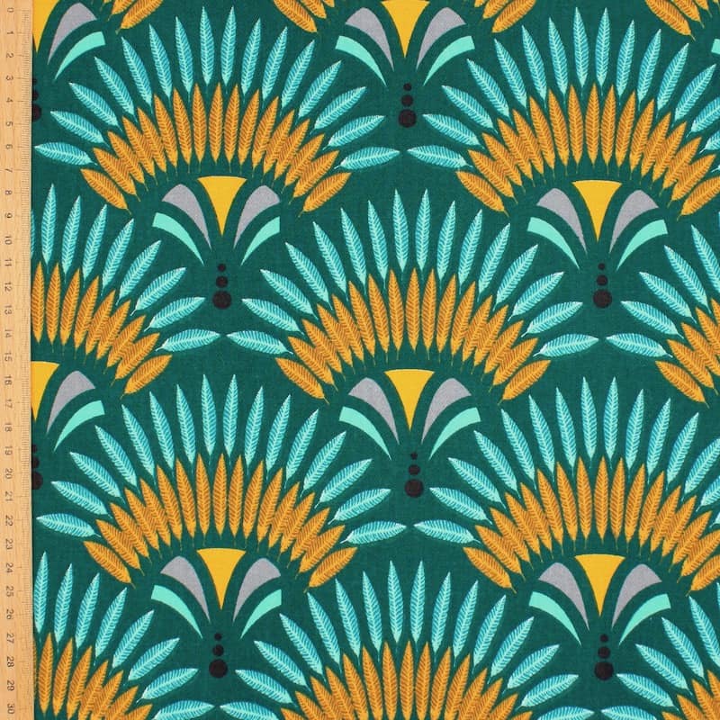 Cotton with twill weave and war bonnets - teal