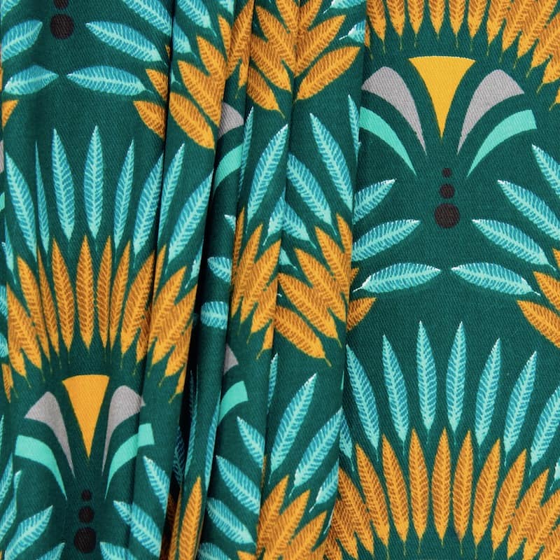Cotton with twill weave and war bonnets - teal