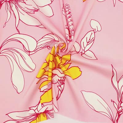 Satin with flower print - pink