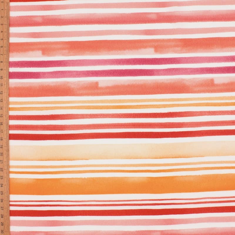 Viscose crêpe fabric with stripes - coral/orange