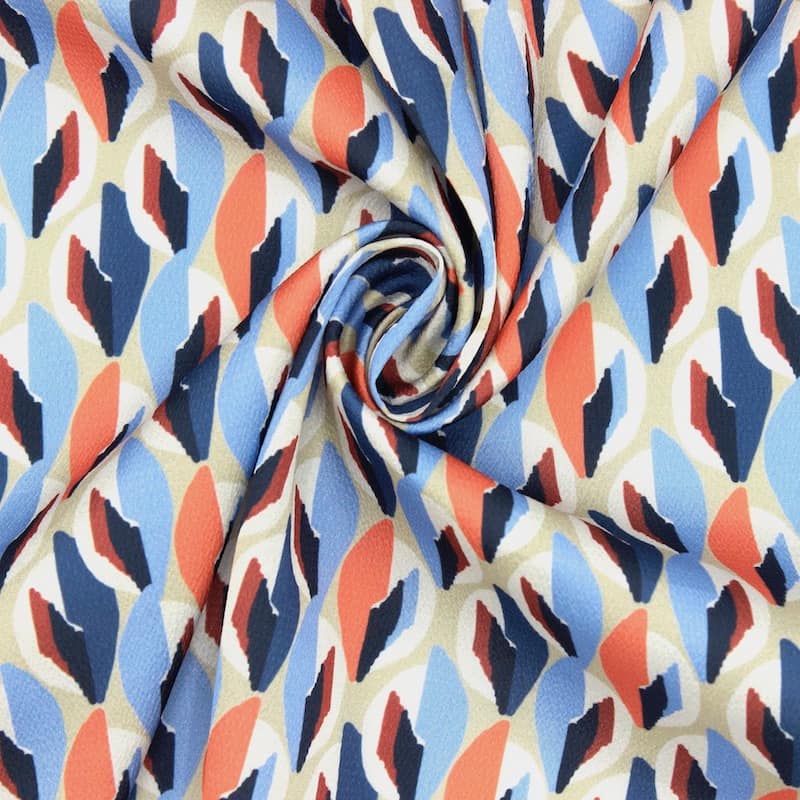 Fabric type satin crêpe with pattern - blue / orange 