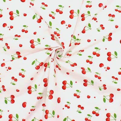 Poplin of cotton with cherries - white