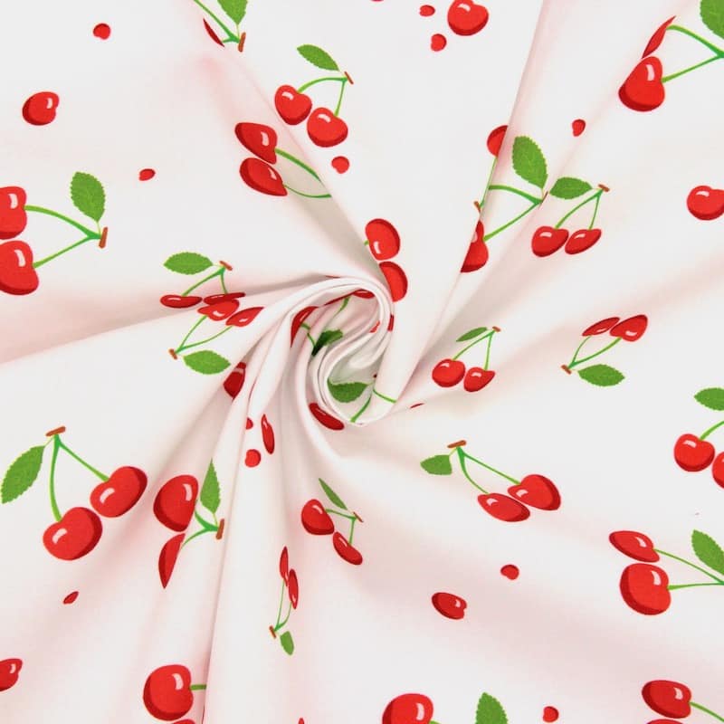 Poplin of cotton with cherries - white