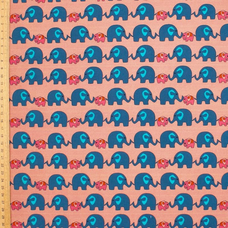 Poplin of cotton with elephants - old pink