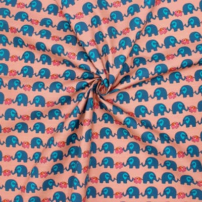 Poplin of cotton with elephants - old pink