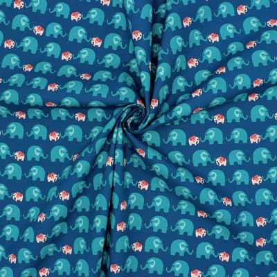 Poplin of cotton with elephants - blue