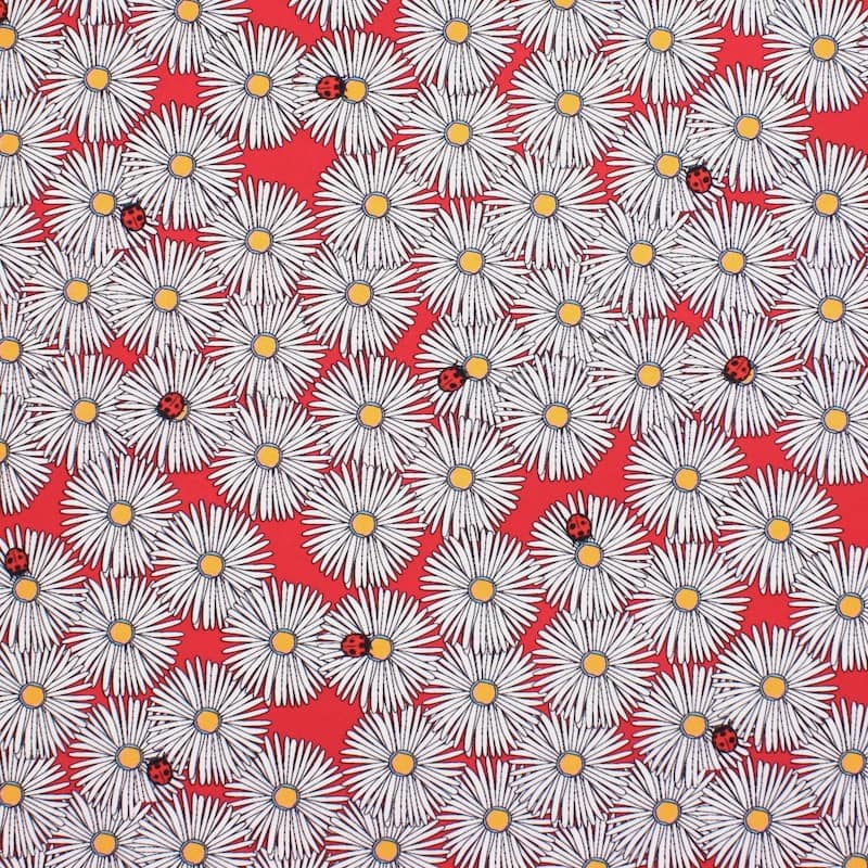 Poplin of cotton daisy - red