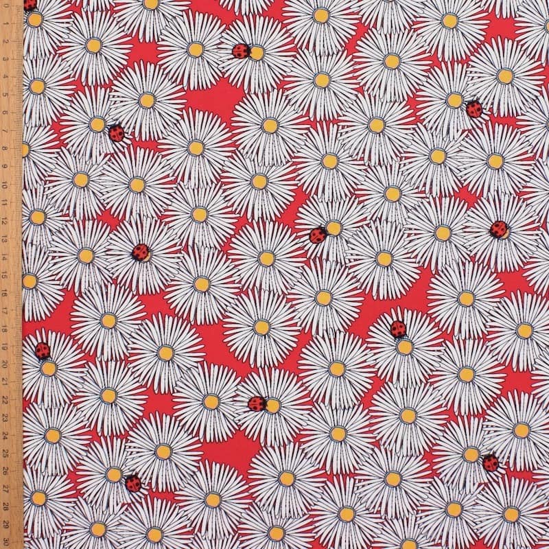 Poplin of cotton daisy - red