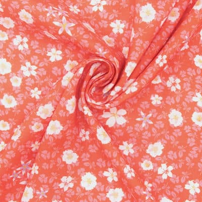 Viscose fabric with autumn flowers - coral