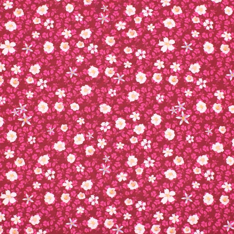 Tissu viscose fleurs automne - bordeaux
