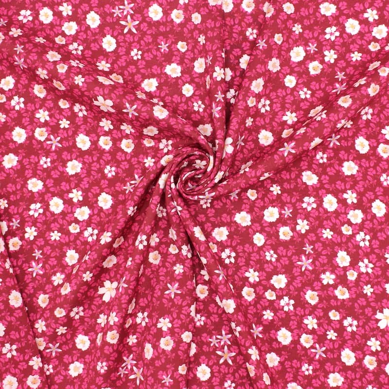 Viscose fabric with autumn flowers - burgondy