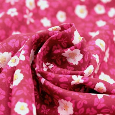 Tissu viscose fleurs automne - bordeaux