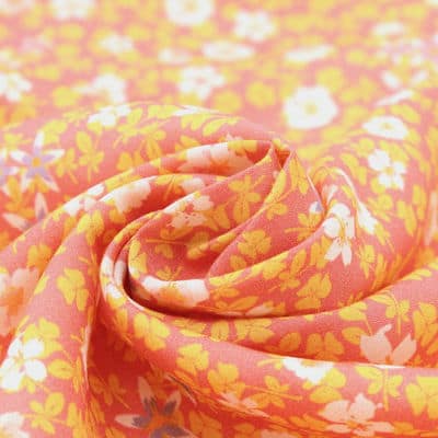 Tissu viscose fleurs automne - rose thé