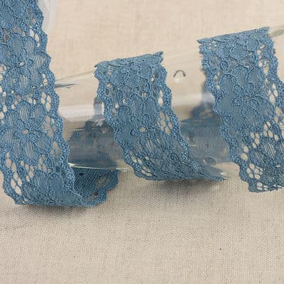 Elastic lace with flowers - lavender blue