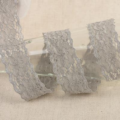 Elastic lace with flowers - mid grey