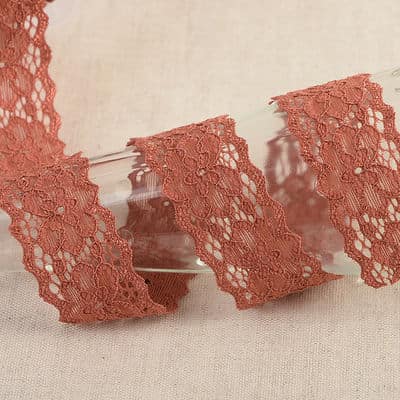 Elastic lace with flowers - rust