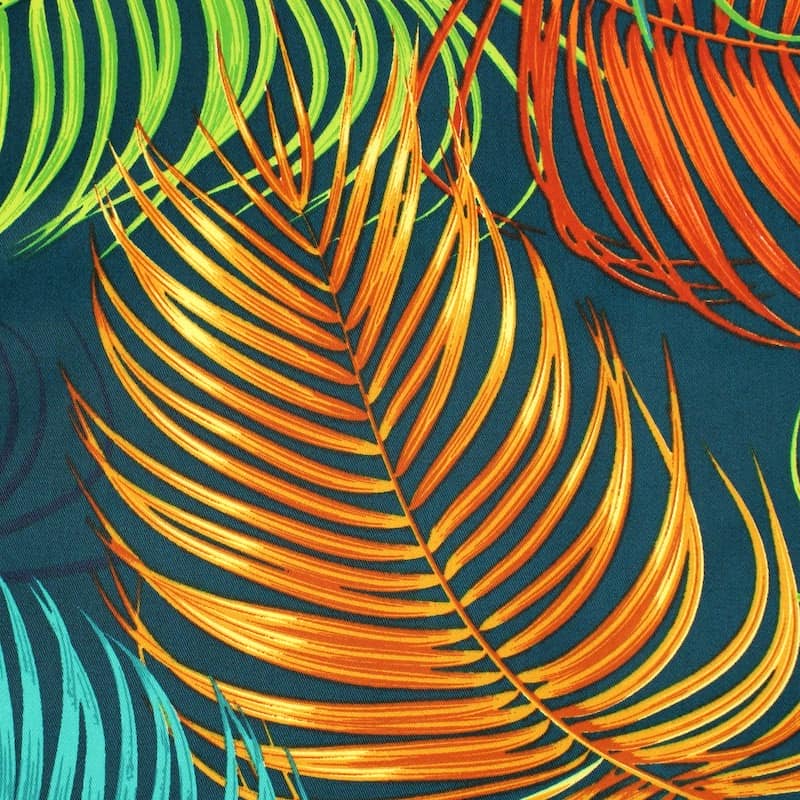 Gecoat canvas met keperbinding en planten - kleurrijk