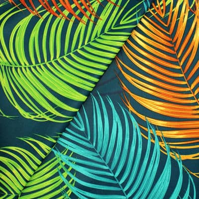 Gecoat canvas met keperbinding en planten - kleurrijk