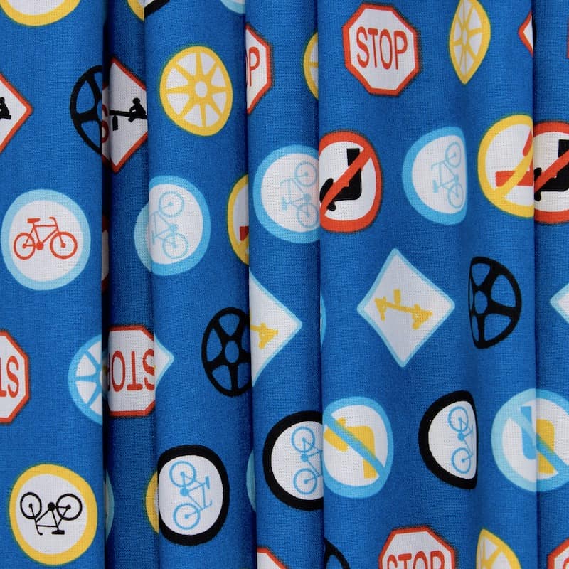 Tissu coton panneaux signalisation - bleu