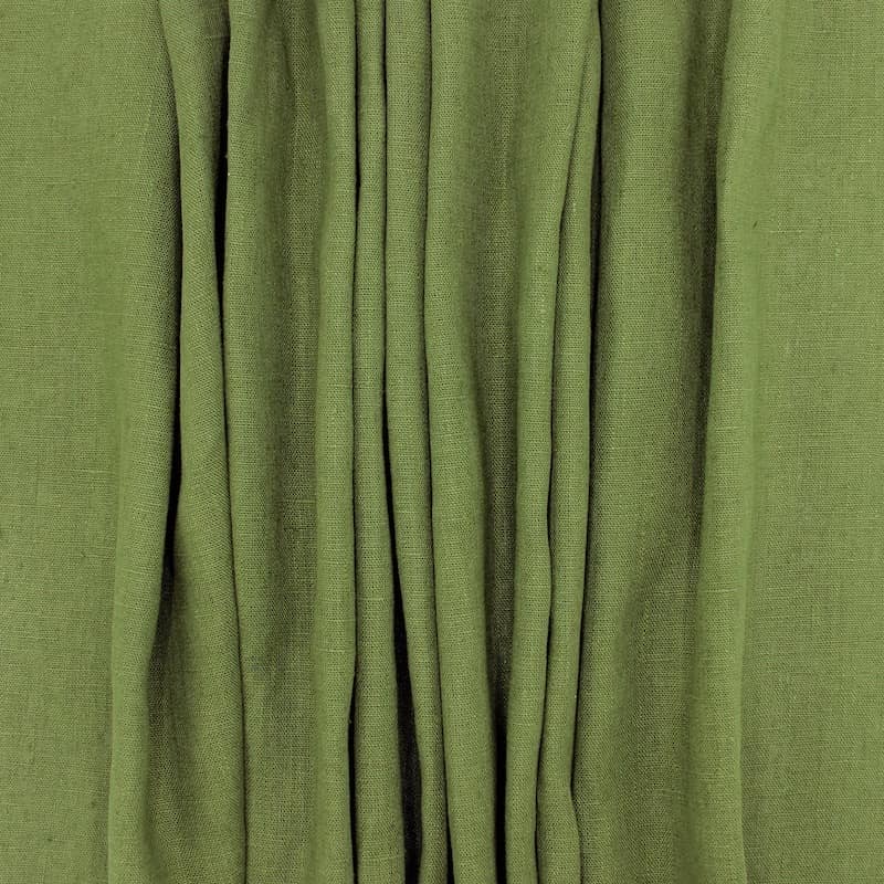 Tissu en 100% lin lavé uni vert kaki