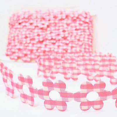 Braid trim Vichy flowers - pink and white