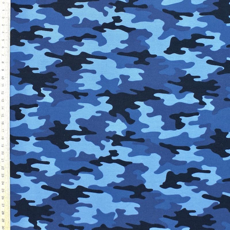 Tissu jersey French terry militaire - bleu