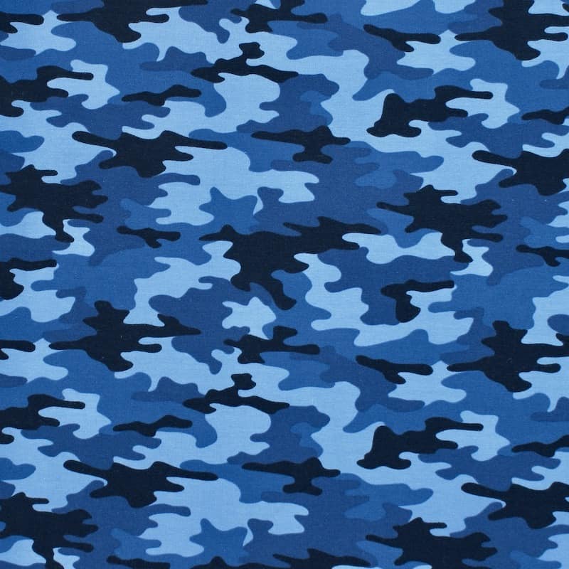 Jersey fabric French terry with military print - blue