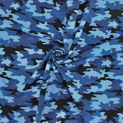 Jersey fabric French terry with military print - blue
