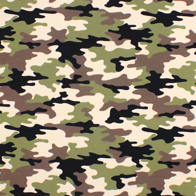 Jersey fabric French terry with military print - beige