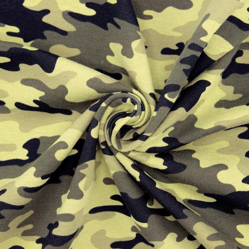 Jersey fabric French terry with military print - khaki