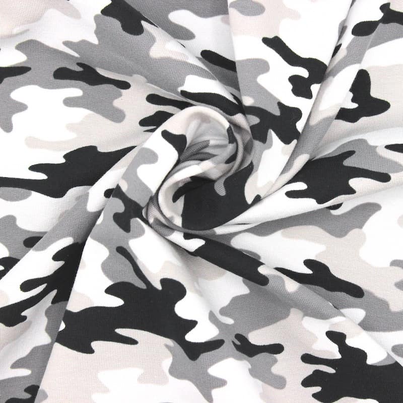 Jersey fabric French terry with military print - grey