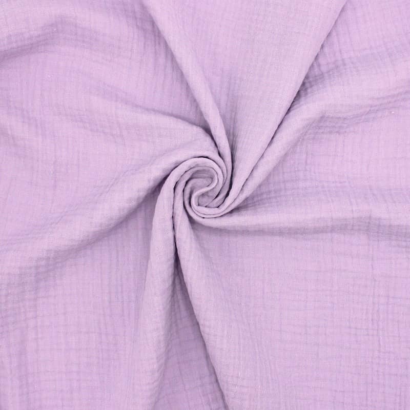 Tissu double gaze de coton lilas clair