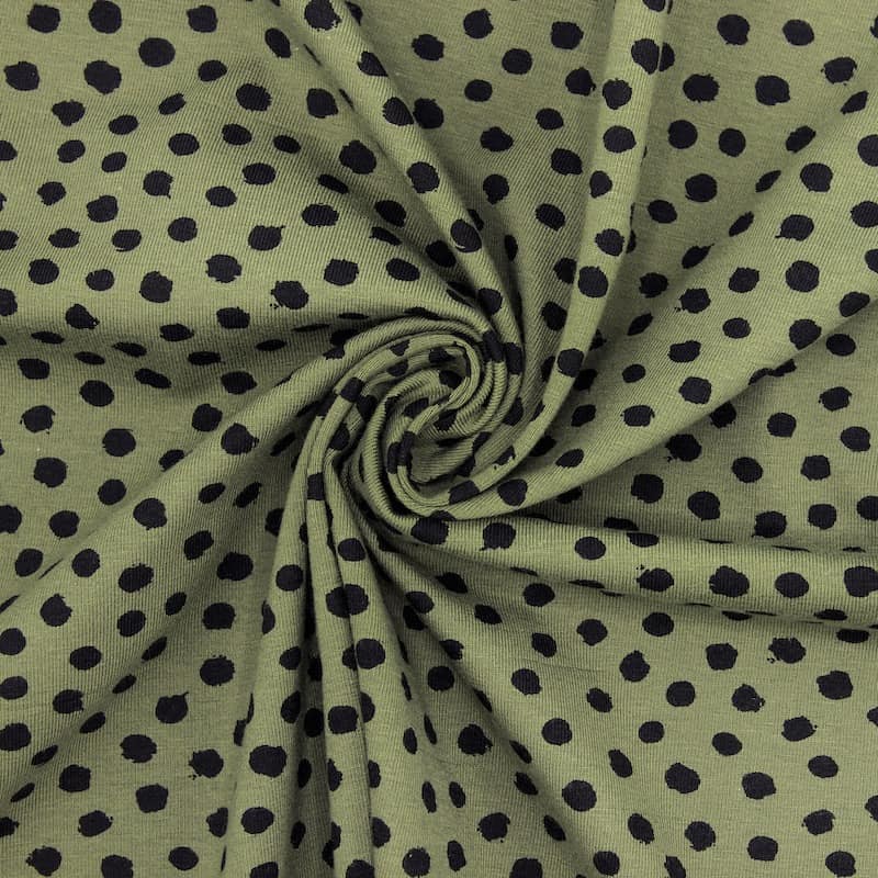 Jersey fabric with dots - dark green