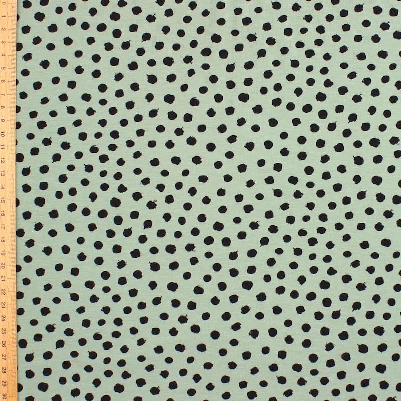 Jersey fabric with dots - sage green