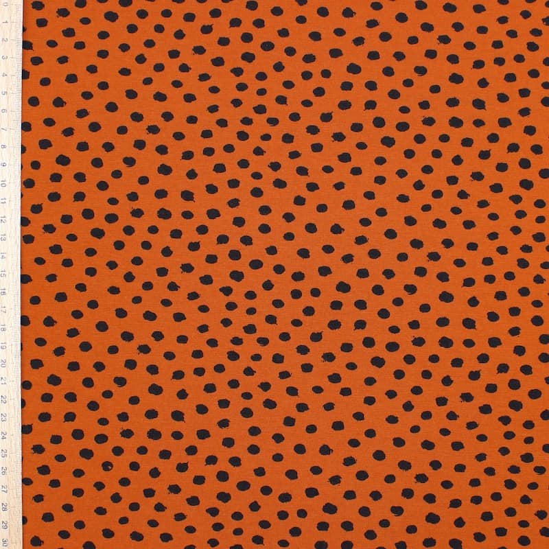 Jersey fabric with dots - cognac