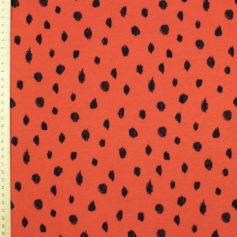 Jersey fabric with dots - rust-colored
