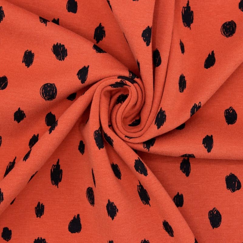 Jersey fabric with dots - rust-colored