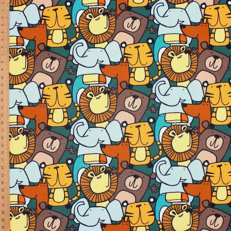 Coated cotton with animals - multicolored