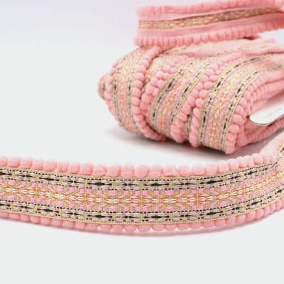 Braid trim with pompoms - pink