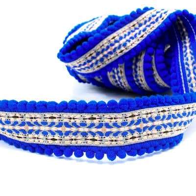 Braid trim with pompoms - royal blue