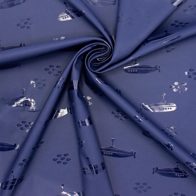Bleu Tissu Imperméable Pluie édition Chiens édition au mètre 145 cm large 